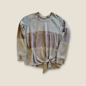 Gray and Brown Tie-Front Top